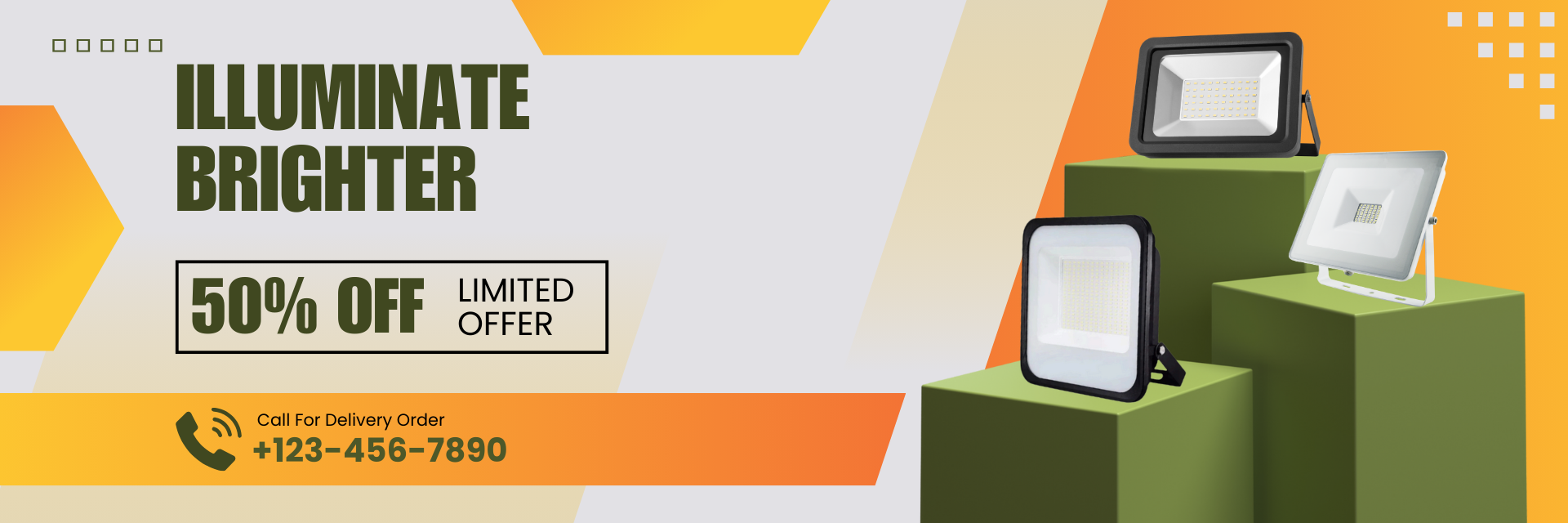 Grey Green and Orange Modern Electronics Sale Banner (1920 x 640 px)